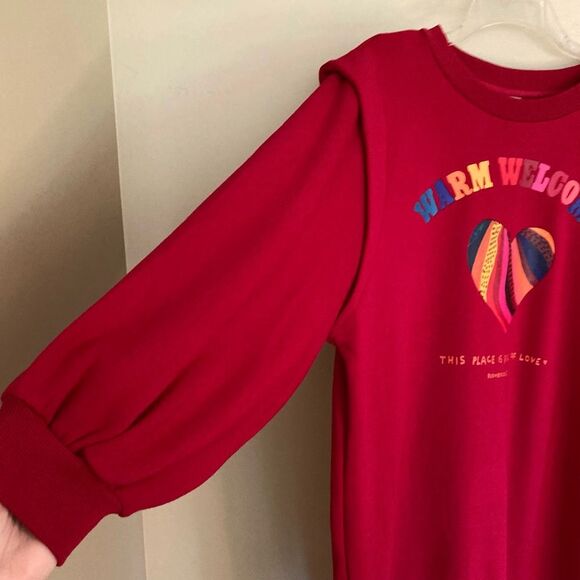 FARM Rio Warm Welcome Sweatdress Sweatshirt Dress Red Rainbow Heart Size M - Picture 8 of 16